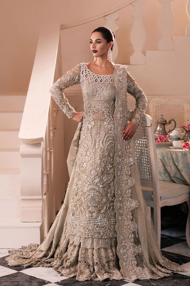 Elegant Beige Embroidered Formal Dress with Intricate Details
