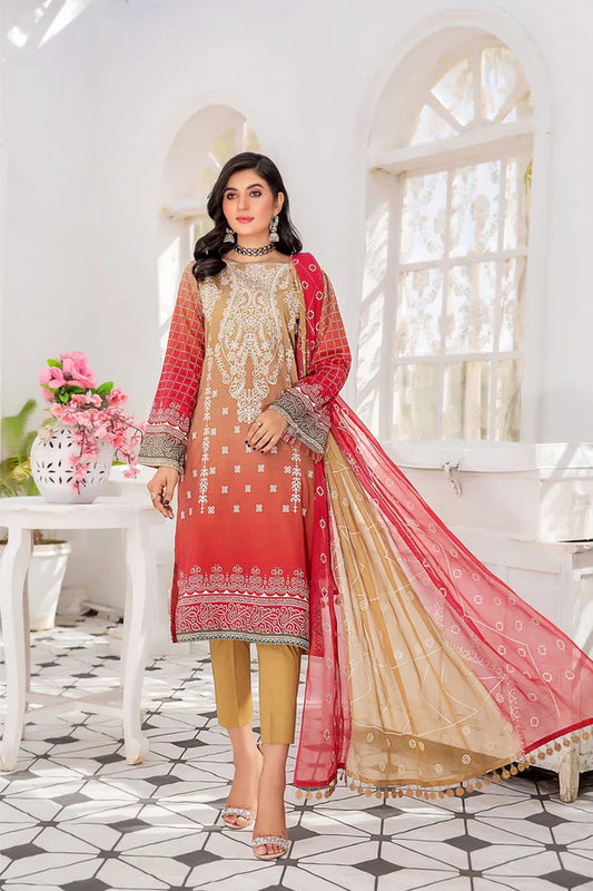 MILLI BLUSH E-11 : Embroidered & Printed Lawn 3pc
