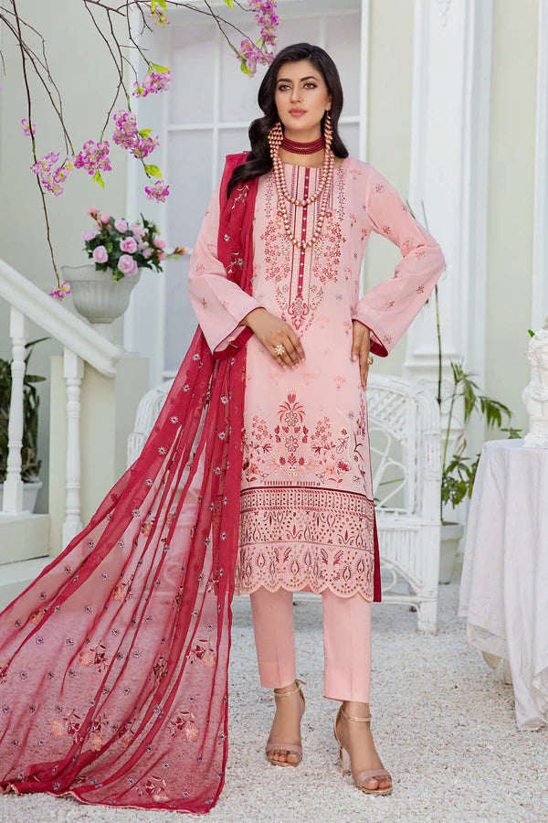 MILLI BLUSH TR-09 : Embroidered Swiss Lawn 3PC