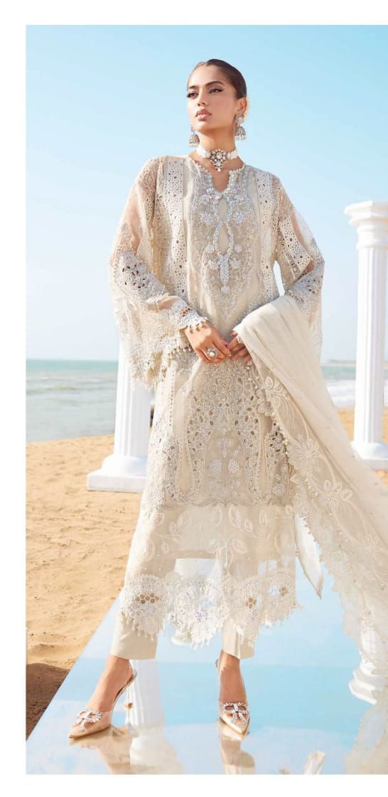 Elegant White Embroidered Lawn Outfit with Dupatta